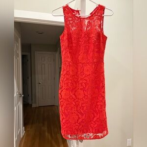 J. Crew Vibrant Red Lace Midi Dress